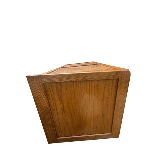 This is a all wooden oak Child Craft toy box that is 33